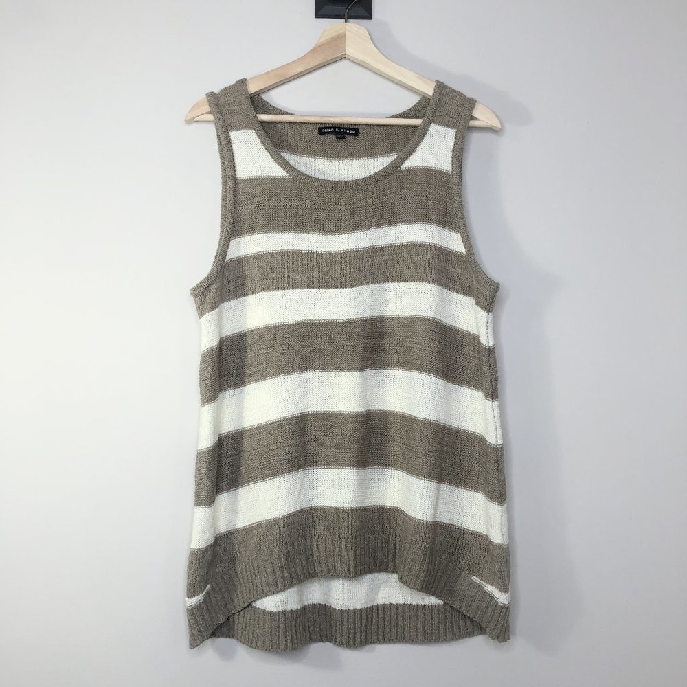 Cable & Gauge Tan & Ivory Striped Sweater - XL